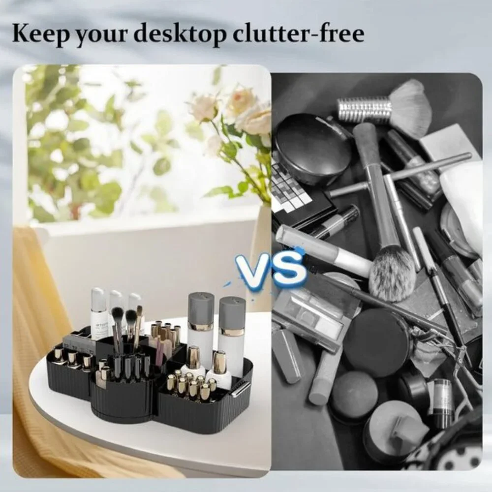 Black Rotating Makeup Organizer, Spacious Cosmetic Display for Vanity & Skincare